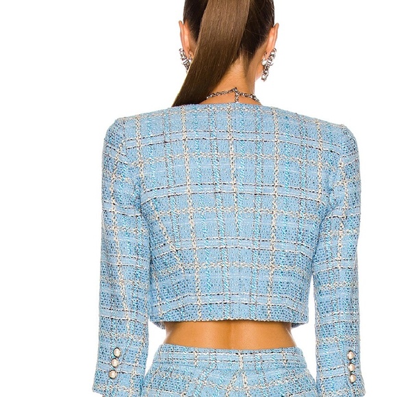 ALESSANDRA RICH light blue Checked Tweed Cropped Jacket size 0 *LIKE NEW - Picture 12 of 16